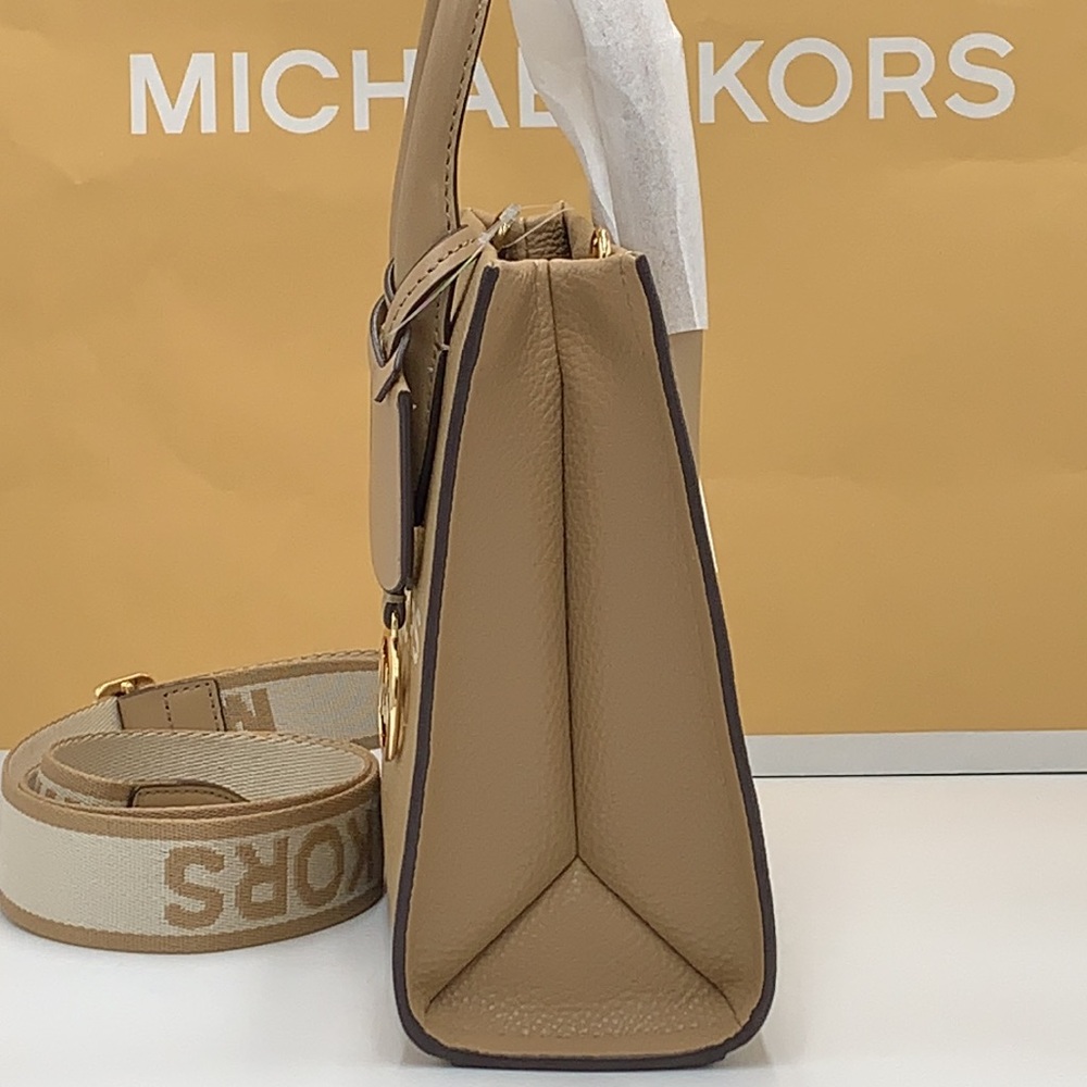 Michael Kors Mirella Small Pebbled Leather Crossbody Top Zip XBODY Bag Camel NWT - Picture 7 of 16